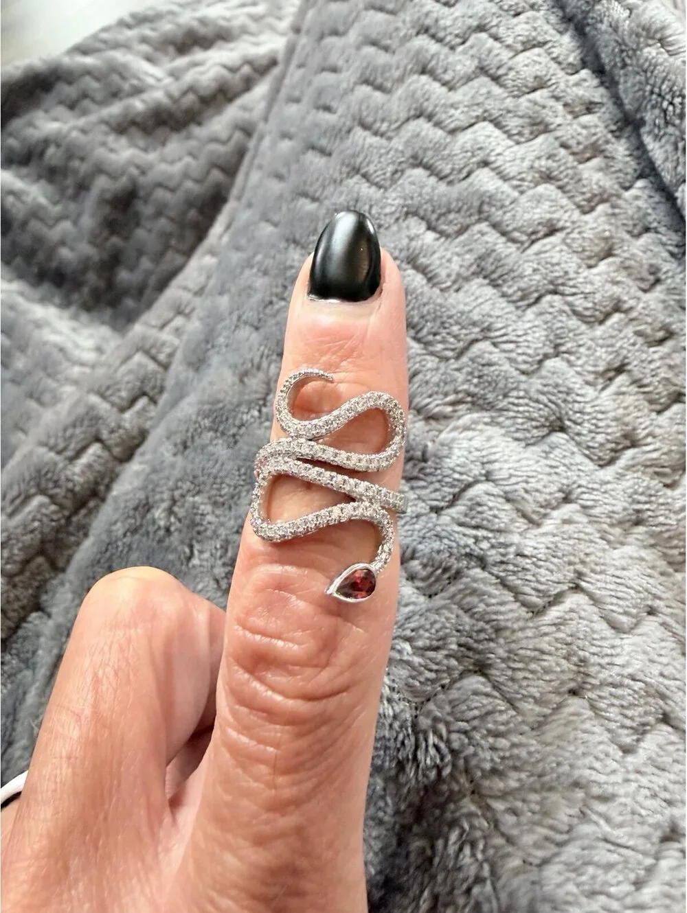 Fragrant Jewels Snake Wrap Ring Silver Tone CZ Red Pear Stone